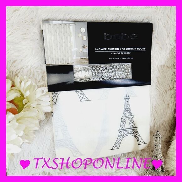 { bebe } Paris shower curtain + 12 curtain hooks NWT - Picture 1 of 4